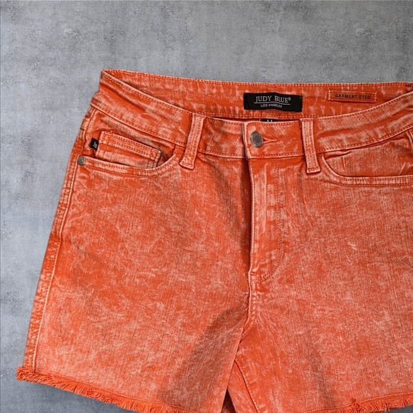 Judy Blue Pants - Judy Blue garment dyed  Orange distressed Denim Shorts med